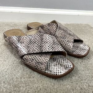 Sam Edelman Leather Snakeskin Wide Strap Flat Sandal Womens 8.5 Summer Vacation